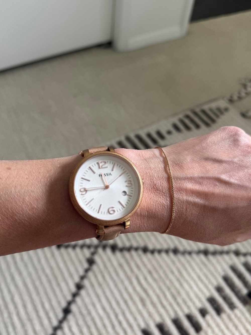 Fossil Rose Gold Tone Dial Leather Brown Strap ES 3133 Watch